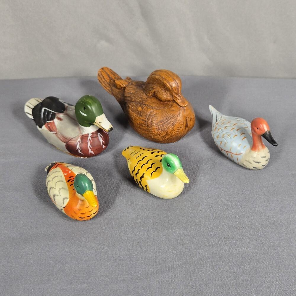 Vintage Duck Pencil Sharpener Figurine Lot Hong Kong China Wood Ceramic Mallard